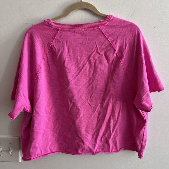 Pink VS Neon Crop Top Cotton Gym Oversized Raw Hem Athleisure XL Womens - Picture 2 of 7